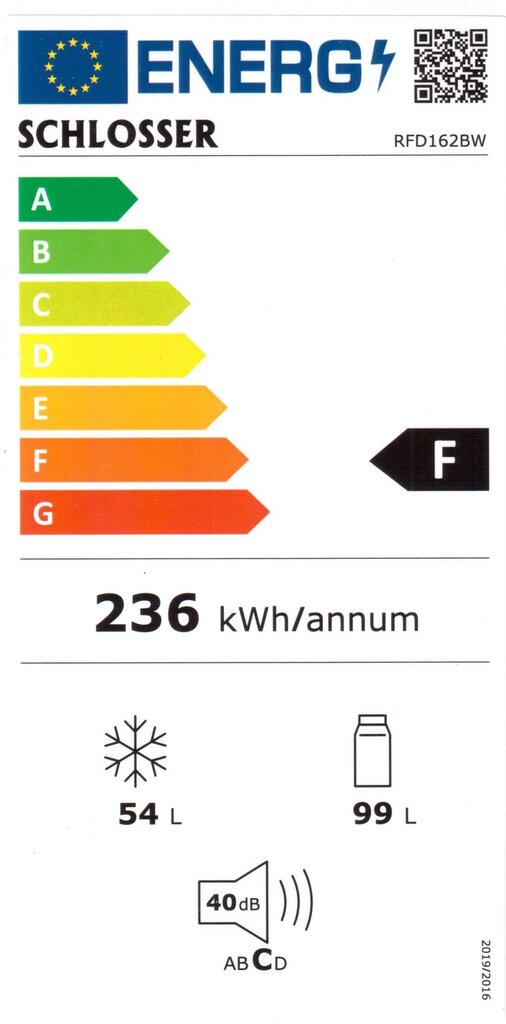 Schlosser RFD162BW hind ja info | Külmkapid | kaup24.ee