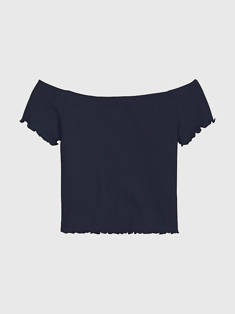 T-särk tüdrukutele Tommy Hilfiger Off Shoulder Rib Top Blue, sinine hind ja info | Tüdrukute särgid | kaup24.ee
