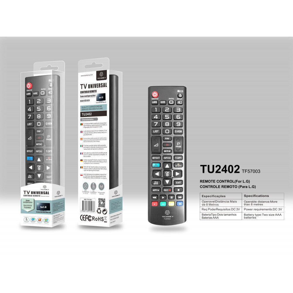 Universaalne teleri pult TU2402, must, Techancy. hind ja info | Smart TV tarvikud | kaup24.ee