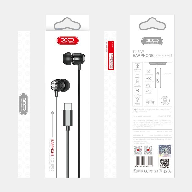 XO wired earphones EP25 USB-C white hind ja info | Kõrvaklapid | kaup24.ee