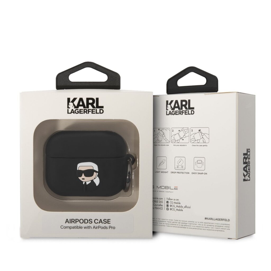 Karl Lagerfeld 3D Logo NFT Karl Head Silicone Case for Airpods Pro Black hind ja info | Kõrvaklappide tarvikud | kaup24.ee
