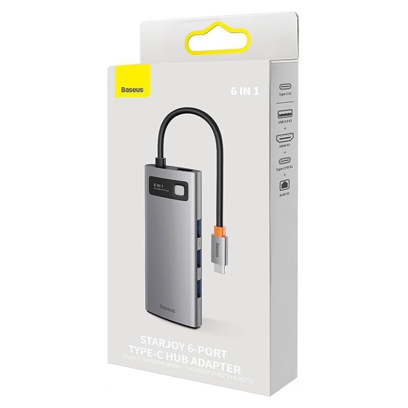 Hub 6in1 Baseus StarJoy Series, USB-C to 3x USB 3.0 + HDMI + USB-C PD + RJ45 цена и информация | USB jagajad, adapterid | kaup24.ee