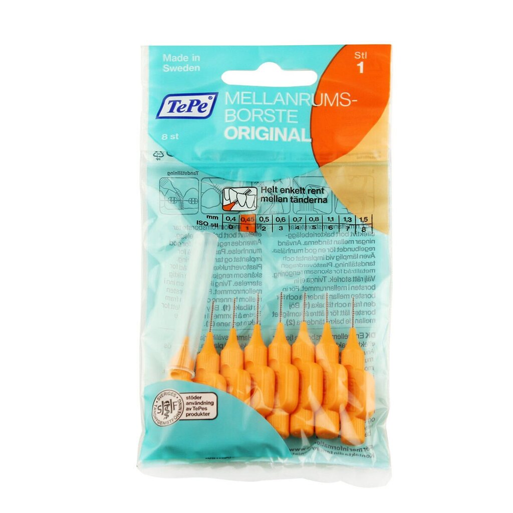 TePe Interdental Brush Normal (0.45 mm orange 8 pcs) - interdental toothbrushes цена и информация | Suuhügieen | kaup24.ee