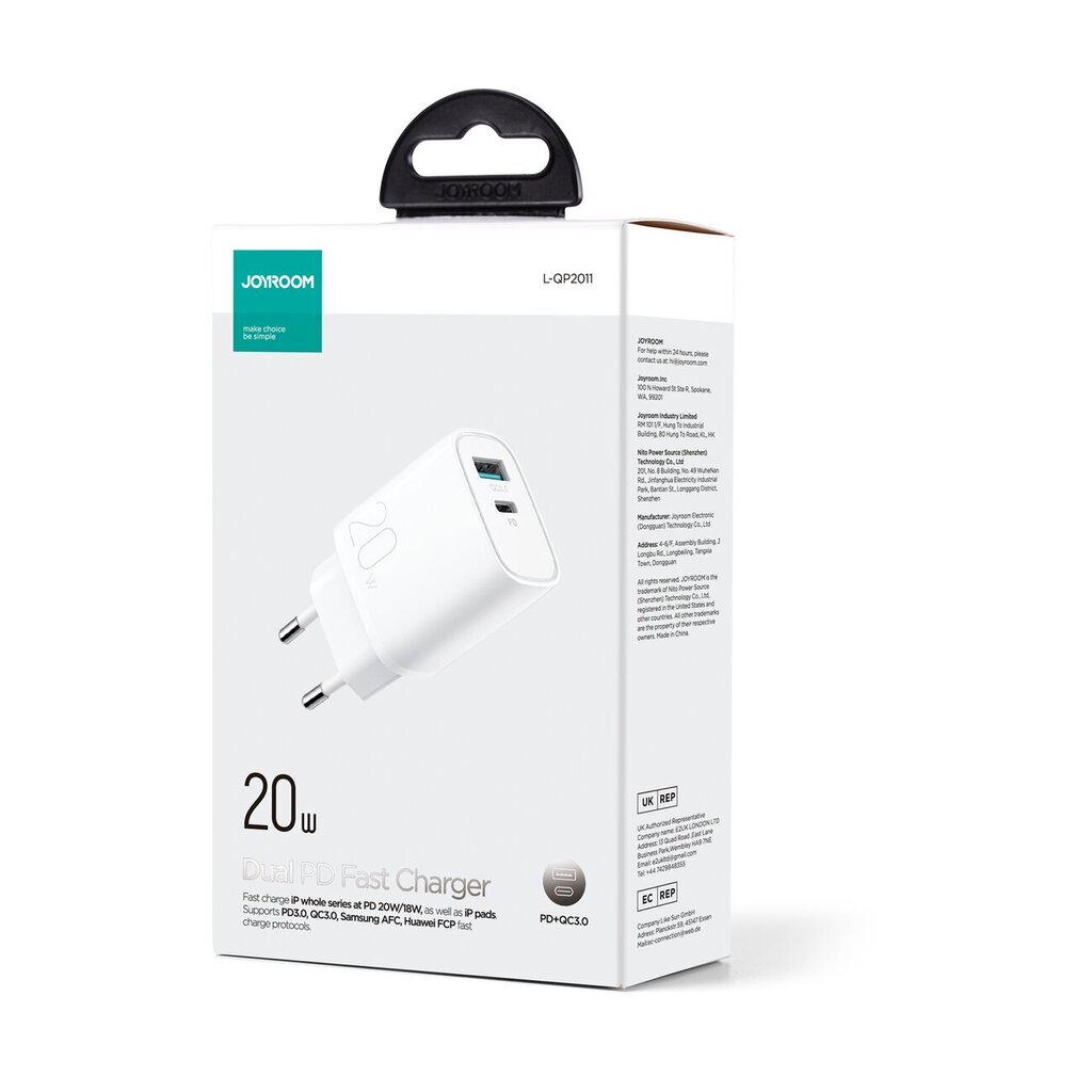 Joyroom USB-A QC3.0 / USB-C PD (L-QP2011) hind ja info | Mobiiltelefonide laadijad | kaup24.ee