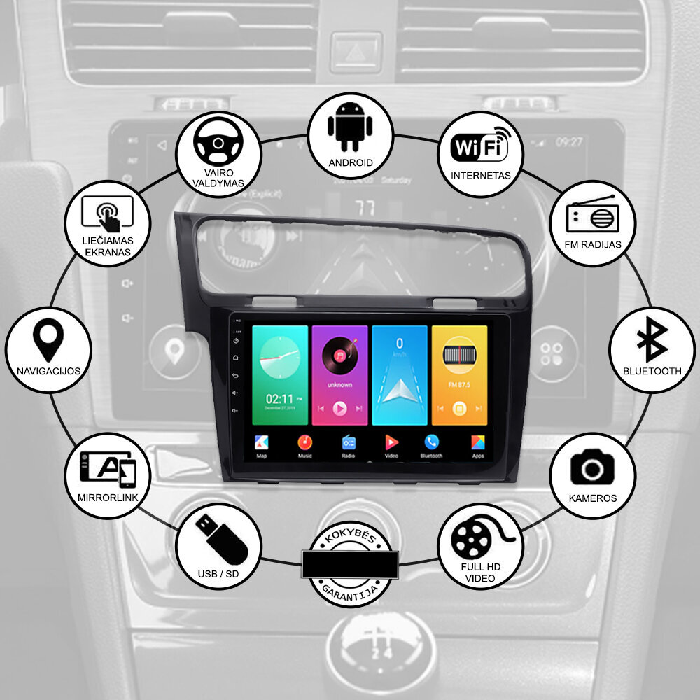 Androidi multimeediatahvelarvuti 10-tolline autostereo USB/WiFi/GPS/Bluetooth, Volswagen Golf 7 2011–21 цена и информация | Autoraadiod, multimeedia | kaup24.ee