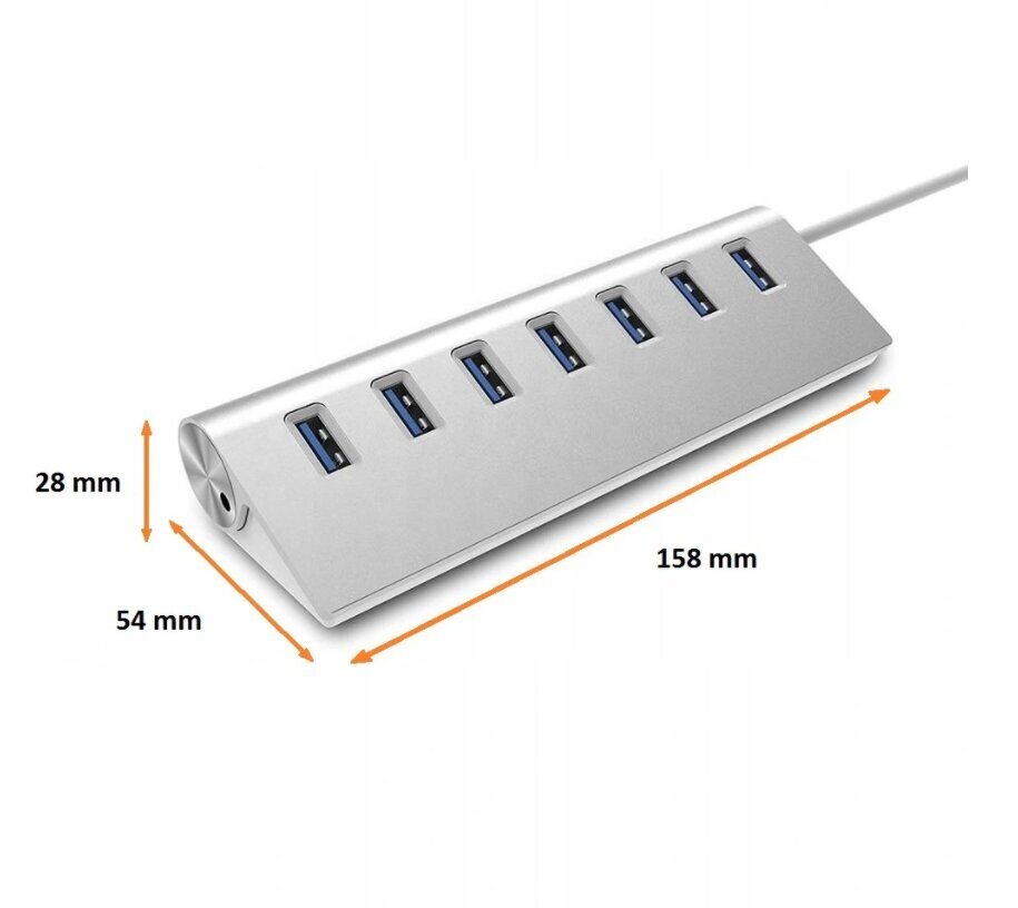 Pordi jaotur arvutile HUB 7 x USB 3.0, lisatoiteport Windows, MacOs, Linuxi jaoks hind ja info | USB jagajad, adapterid | kaup24.ee