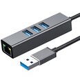 Adapter HUB 3.0 , 3 USB 3.0 porti + Ethernet RJ45 Gigabit 1000 MB Windowsile, MacOs, Linuxile