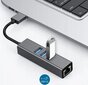 Adapter HUB 3.0 , 3 USB 3.0 porti + Ethernet RJ45 Gigabit 1000 MB Windowsile, MacOs, Linuxile hind ja info | USB jagajad, adapterid | kaup24.ee