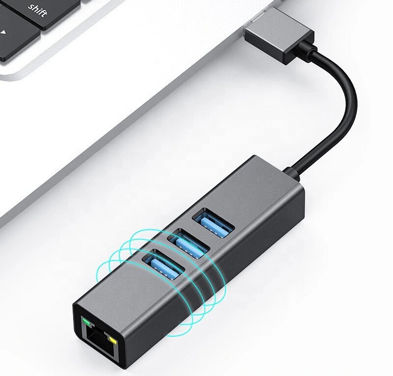 Adapter HUB 3.0 , 3 USB 3.0 porti + Ethernet RJ45 Gigabit 1000 MB Windowsile, MacOs, Linuxile hind ja info | USB jagajad, adapterid | kaup24.ee