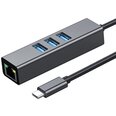 Adapter HUB 3.0 , 3 porti, USB-C USB 3.0 + Ethernet RJ45 Gigabit 1000 MB Windowsile, MacOs, Linuxile