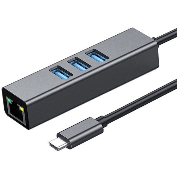 Adapter HUB 3.0 , 3 porti, USB-C USB 3.0 + Ethernet RJ45 Gigabit 1000 MB Windowsile, MacOs, Linuxile цена и информация | USB jagajad, adapterid | kaup24.ee