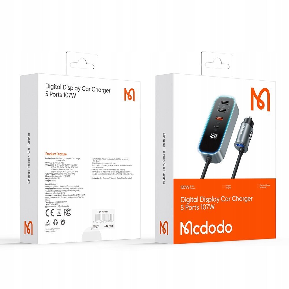 Mcdodo autolaadija, USB-C väljund PD 107W LED ekraaniga цена и информация | Telefoni kaaned, ümbrised | kaup24.ee