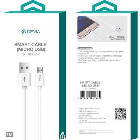 Laadimisjuhe Devia Smart microUSB 1.0m valge hind ja info | Mobiiltelefonide kaablid | kaup24.ee