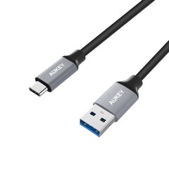 USB-kaabel Aukey LLTS101712, USB-C - USB 3.0, punutud, nailon, 1 m, must hind ja info | Mobiiltelefonide kaablid | kaup24.ee