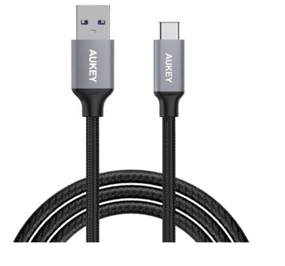 USB-kaabel Aukey LLTS101712, USB-C - USB 3.0, punutud, nailon, 1 m, must цена и информация | Mobiiltelefonide kaablid | kaup24.ee