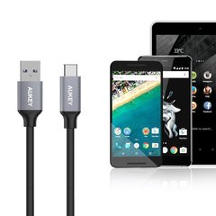 USB-kaabel Aukey LLTS102835, USB-C - USB 2.0, punutud, nailon, 1 m, must hind ja info | Mobiiltelefonide kaablid | kaup24.ee