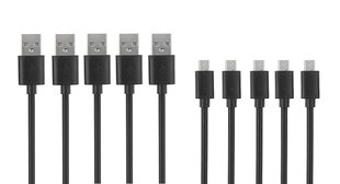 5 USB kaabli komplekt Aukey LLTS58204, micro USB - USB, 2 x 0.3 m, 2 x 1 m, 1 x 2 m, must цена и информация | Кабели для телефонов | kaup24.ee