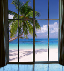 Фотообои - Вид на пляж из окна 225х250 см цена и информация | Фотообои | kaup24.ee