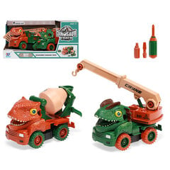 Kokkupandav veoauto ja sõiduauto kraanaga Dinosaur Truck 2 tk цена и информация | Игрушки для мальчиков | kaup24.ee