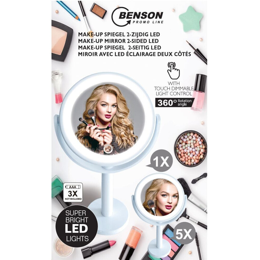 Kosmeetikapeegel Benson, LED sensor, reguleeritav, kahepoolne, valge hind ja info | Meigikotid, lauapeeglid | kaup24.ee