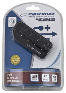 USB jagaja Esperanza EA127 USB2.0, 4 liidest, must цена и информация | USB jagajad, adapterid | kaup24.ee