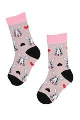 Детские хлопковые носки нежно-розового цвета с изображением зайца и карточных мастей PLAY HARD PLAYHARDKIDS-31-35 цена и информация | Носки, колготки для девочек | kaup24.ee