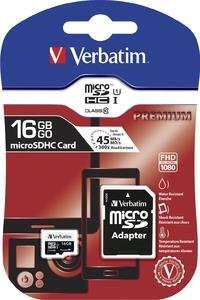 Mälukaart Verbatim - Micro SDHC 16GB Class10 UHS-I + Adapter цена и информация | Fotoaparaatide mälukaardid | kaup24.ee