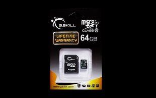 Mälukaart G.Skill microSDXC 64 GB, klass 10 UHS-I + Adapter hind ja info | Mobiiltelefonide mälukaardid | kaup24.ee
