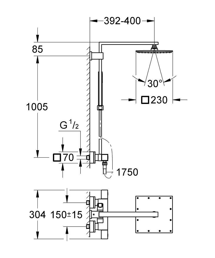 Dušisüsteem GROHE Euphoria Cube XXL 230, kroom, 26087000 hind ja info | Komplektid ja dušipaneelid | kaup24.ee