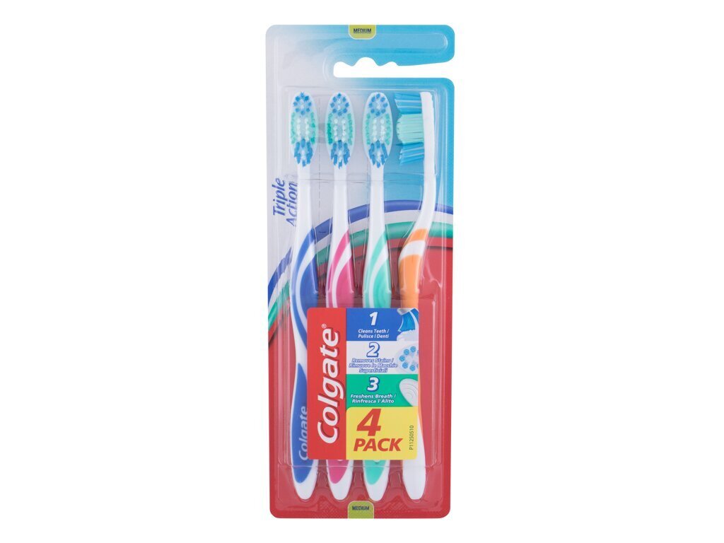 Colgate Triple Action Medium Toothbrush (4 pcs) - Toothbrushes with shaped bristles hind ja info | Suuhügieen | kaup24.ee