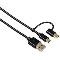 Hama 2in1 с адаптером USB-C, позолоченные контакты, экранированный, 1 м, черный цена и информация | Кабели и провода | kaup24.ee