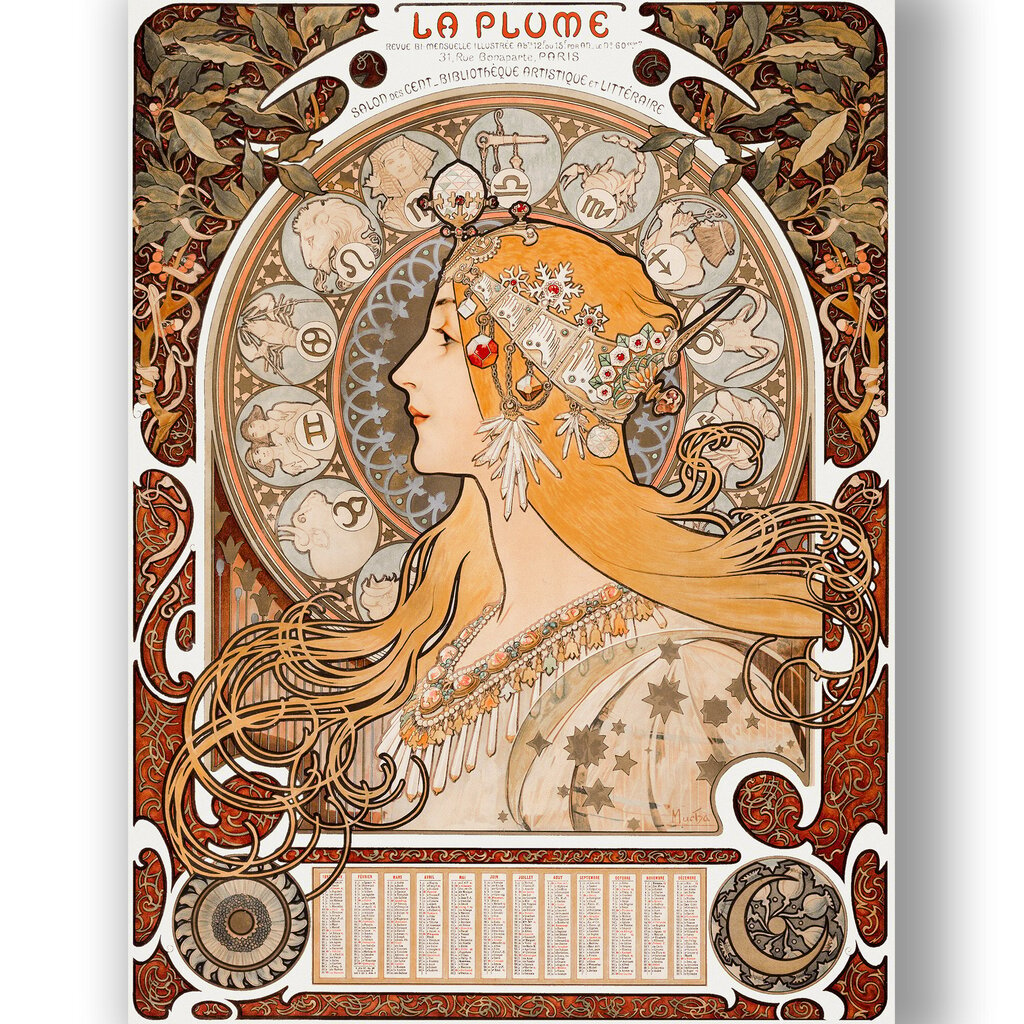 Reproduktsioon "La Plume" Alphonse Mucha, 100x70 cm, Wolf Kult цена и информация | Seinapildid | kaup24.ee