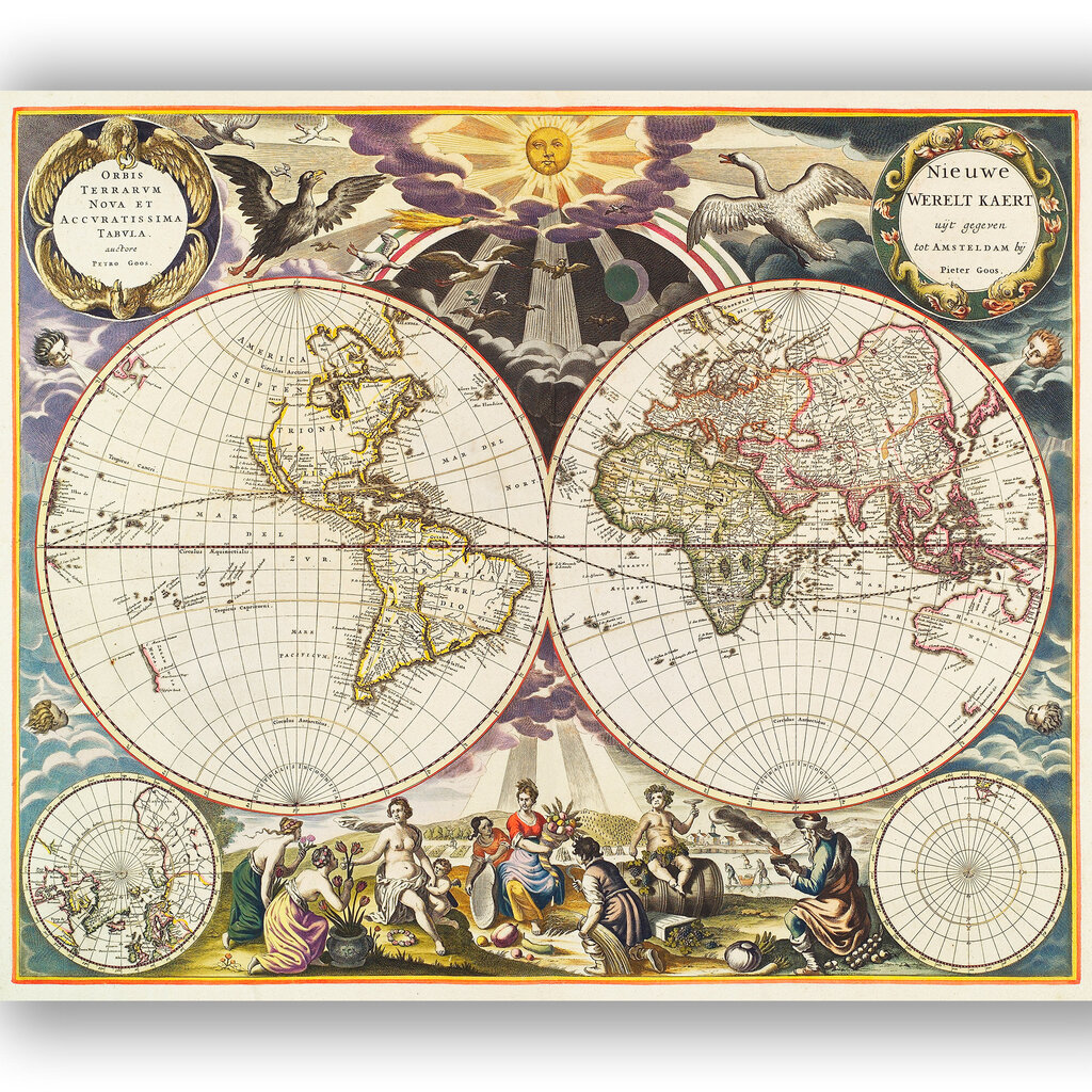 Reproduktsioon Vana Maailma kaart 1863, 100x70 cm, Wolf Kult hind ja info | Seinapildid | kaup24.ee