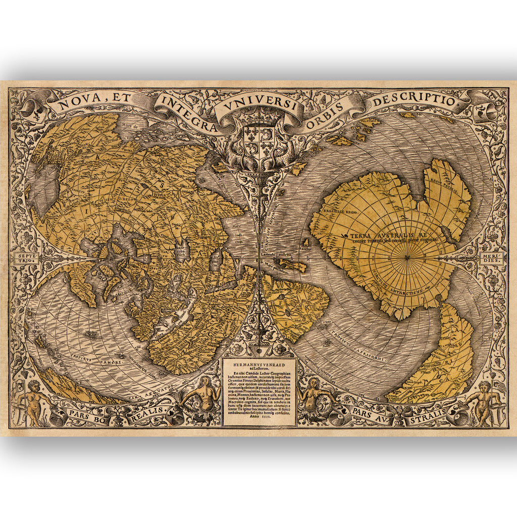 Reproduktsioon Vana Maailma kaart 1531, 100x70 cm, Wolf Kult цена и информация | Seinapildid | kaup24.ee
