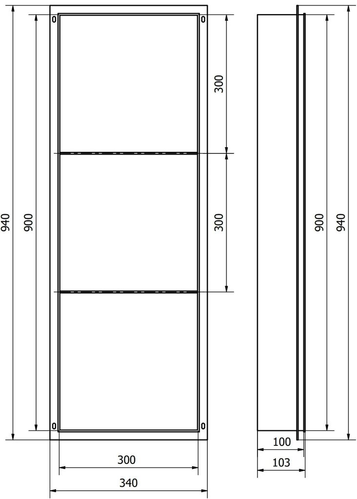 Mexen X-Wall-NR süvistatav seinariiul 3l, 90x30 cm, Gold hind ja info | Vannitoa sisustuselemendid ja aksessuaarid | kaup24.ee