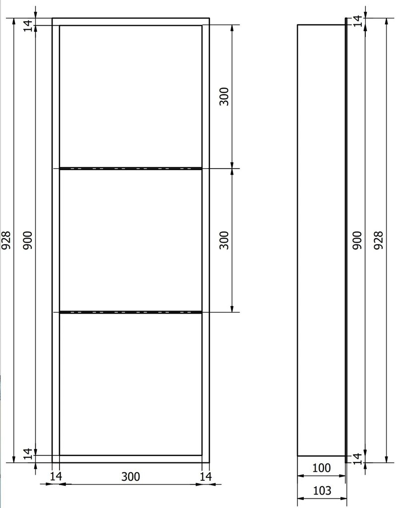 Mexen X-Wall-R süvistatav seinariiul 3l, 90x30 cm, Inox цена и информация | Vannitoa sisustuselemendid ja aksessuaarid | kaup24.ee