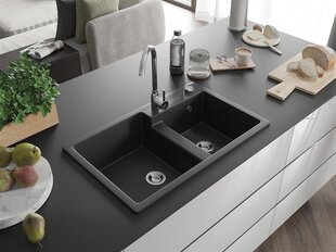 Graniidist köögivalamu Mexen Tomas koos sifooniga, Metallic black/silver hind ja info | Köögivalamud | kaup24.ee