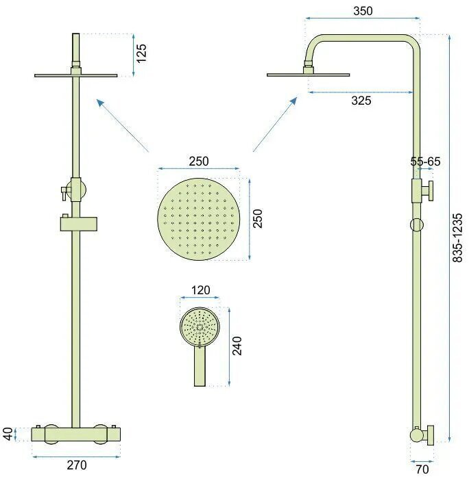 Dušisüsteem koos termostaadiga REA Vincent, Brushed Nickel hind ja info | Komplektid ja dušipaneelid | kaup24.ee