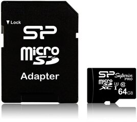 Карта памяти Silicon Power microSDXC 64ГБ Superior Pro U3 + адаптер цена и информация | Silicon Power Мобильные телефоны, Фото и Видео | kaup24.ee