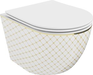 WC-pott Mexen Lena Rimless Slim Duroplast koos aeglaselt sulguva kaanega, White/Gold pattern цена и информация | Унитазы | kaup24.ee