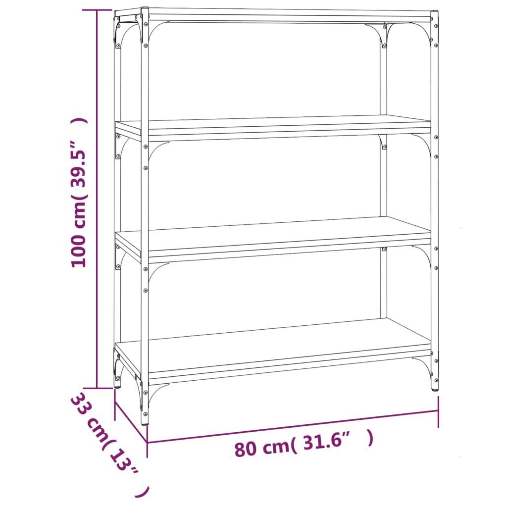 vidaXL raamatukapp, must, 80 x 33 x 100 cm, tehispuit ja teras hind ja info | Riiulid | kaup24.ee