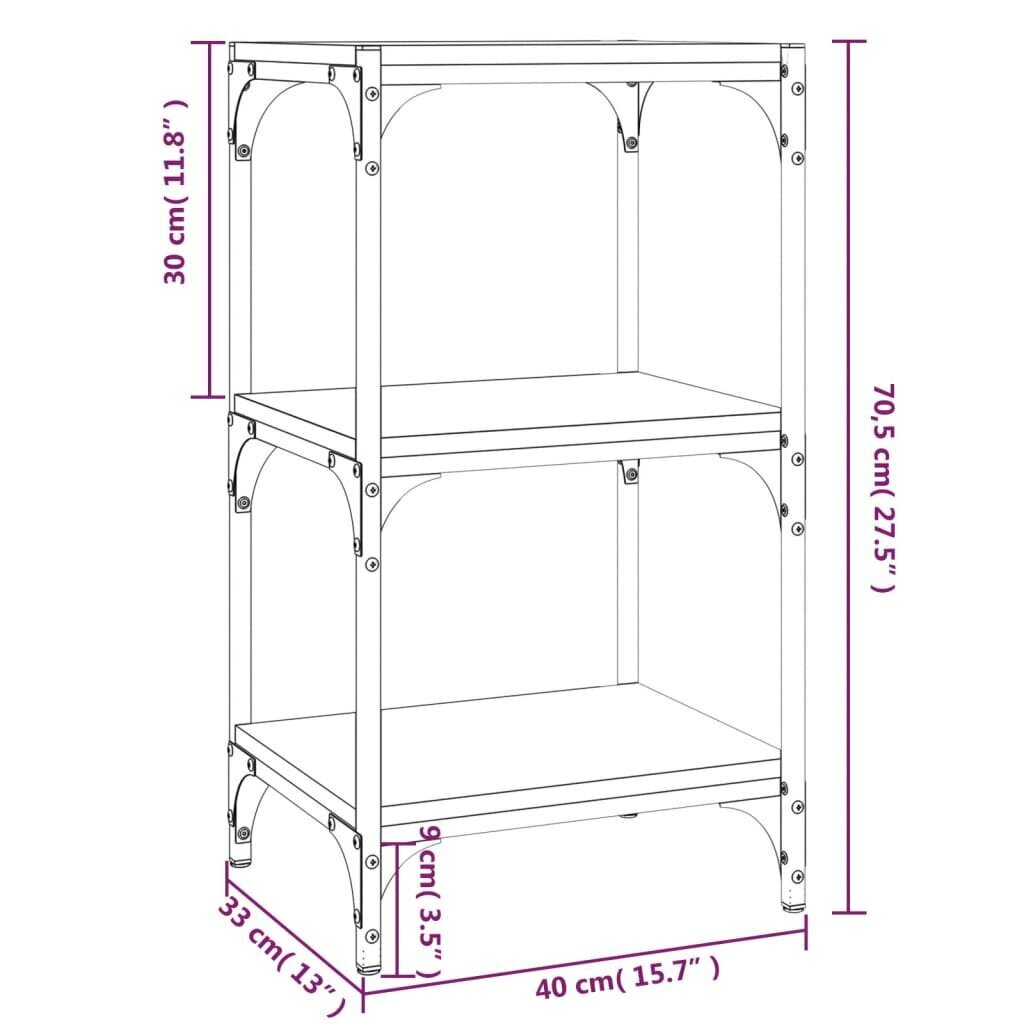 vidaXL raamatukapp, pruun tamm, 40 x 33 x 70,5 cm, tehispuit ja teras цена и информация | Riiulid | kaup24.ee