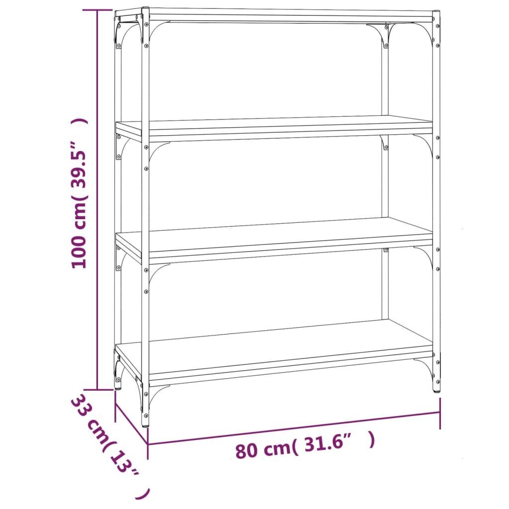 vidaXL raamatukapp, pruun tamm, 80 x 33 x 100 cm, tehispuit ja teras цена и информация | Riiulid | kaup24.ee