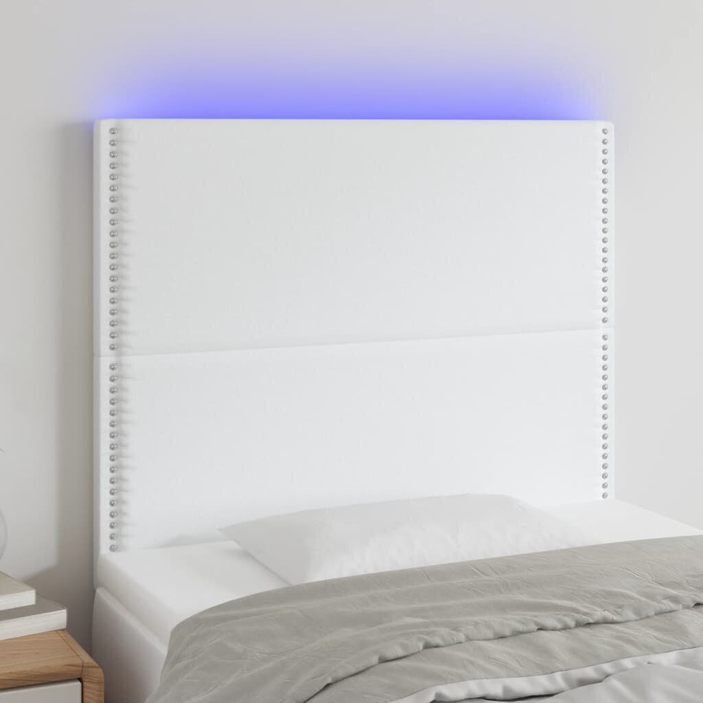 vidaXL LED-voodipeats, valge, 100x5x118/128 cm, kunstnahk цена и информация | Voodid | kaup24.ee