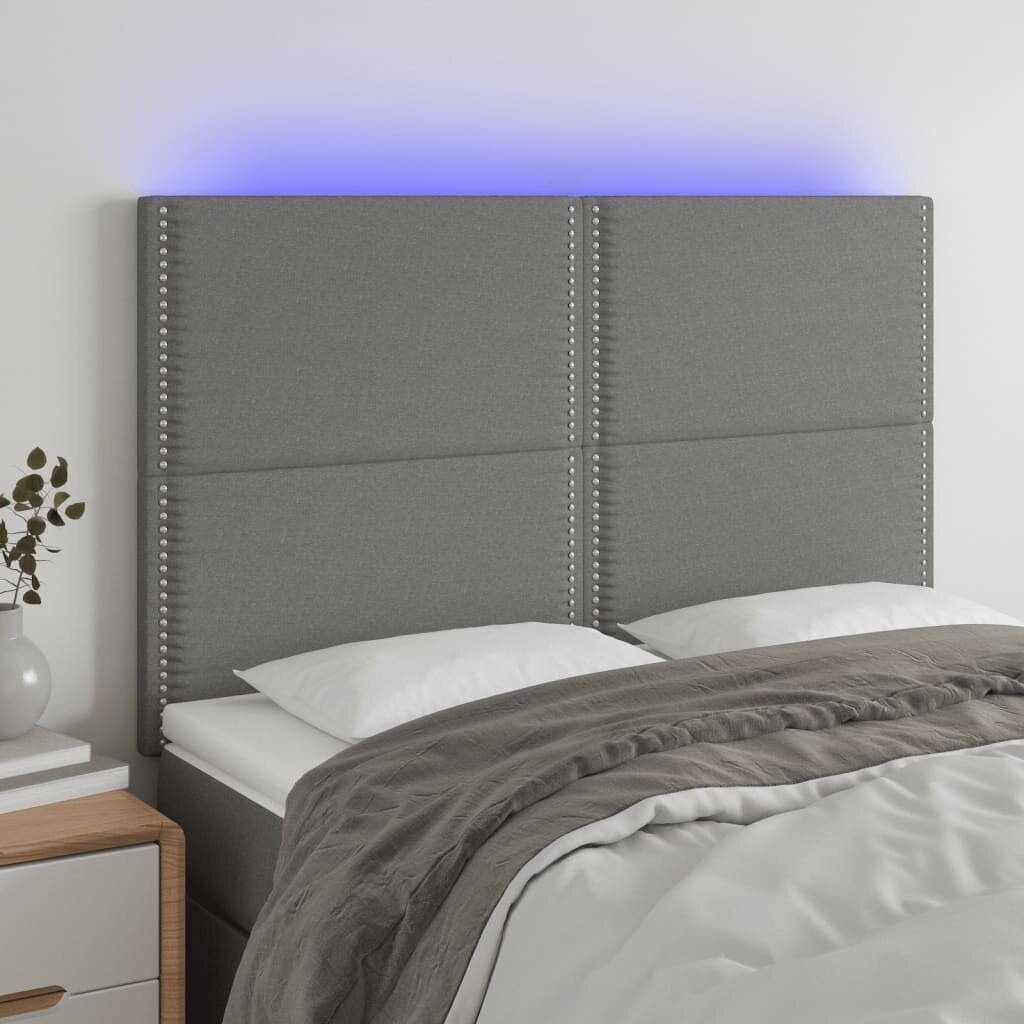 vidaXL LED-voodipeats, tumehall, 144x5x118/128 cm, kangas hind ja info | Voodid | kaup24.ee
