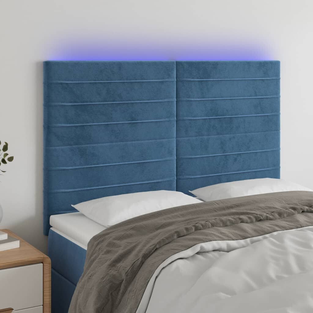 vidaXL LED-voodipeats, tumesinine, 144x5x118/128 cm, samet hind ja info | Voodid | kaup24.ee