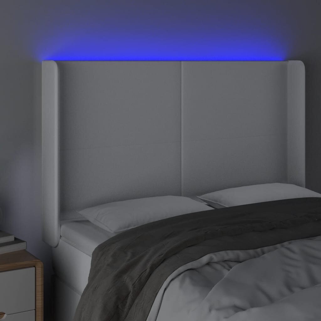 vidaXL LED-voodipeats, valge, 147x16x118/128 cm, kunstnahk hind ja info | Voodid | kaup24.ee