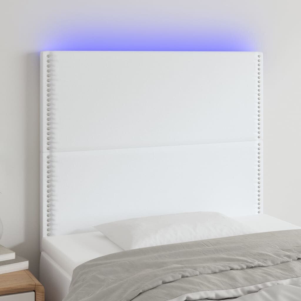 vidaXL LED-voodipeats, valge, 80x5x118/128 cm, kunstnahk цена и информация | Voodid | kaup24.ee