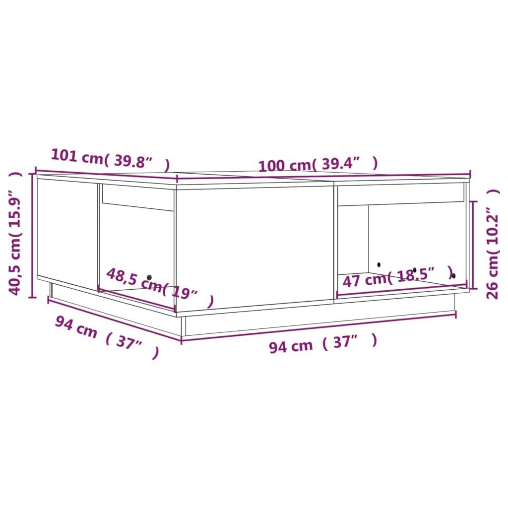 vidaXL kohvilaud, 100 x 101 x 40,5 cm, männipuit цена и информация | Diivanilauad | kaup24.ee