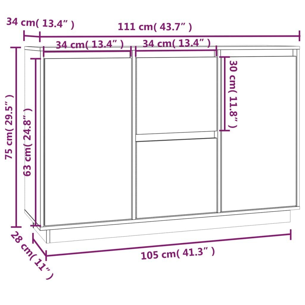 vidaXL puhvetkapp, 111 x 34 x 75 cm, männipuit цена и информация | Elutoa väikesed kapid | kaup24.ee